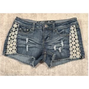 Vanilla Star Juniors Distressed Denim Shorts Lace Trim Mid Rise 5